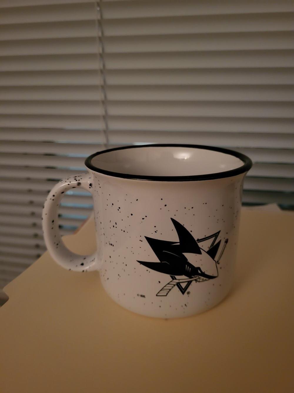 San Jose Sharks 15 oz White Speckled Ceramic Camp Mug - NHL Licensed